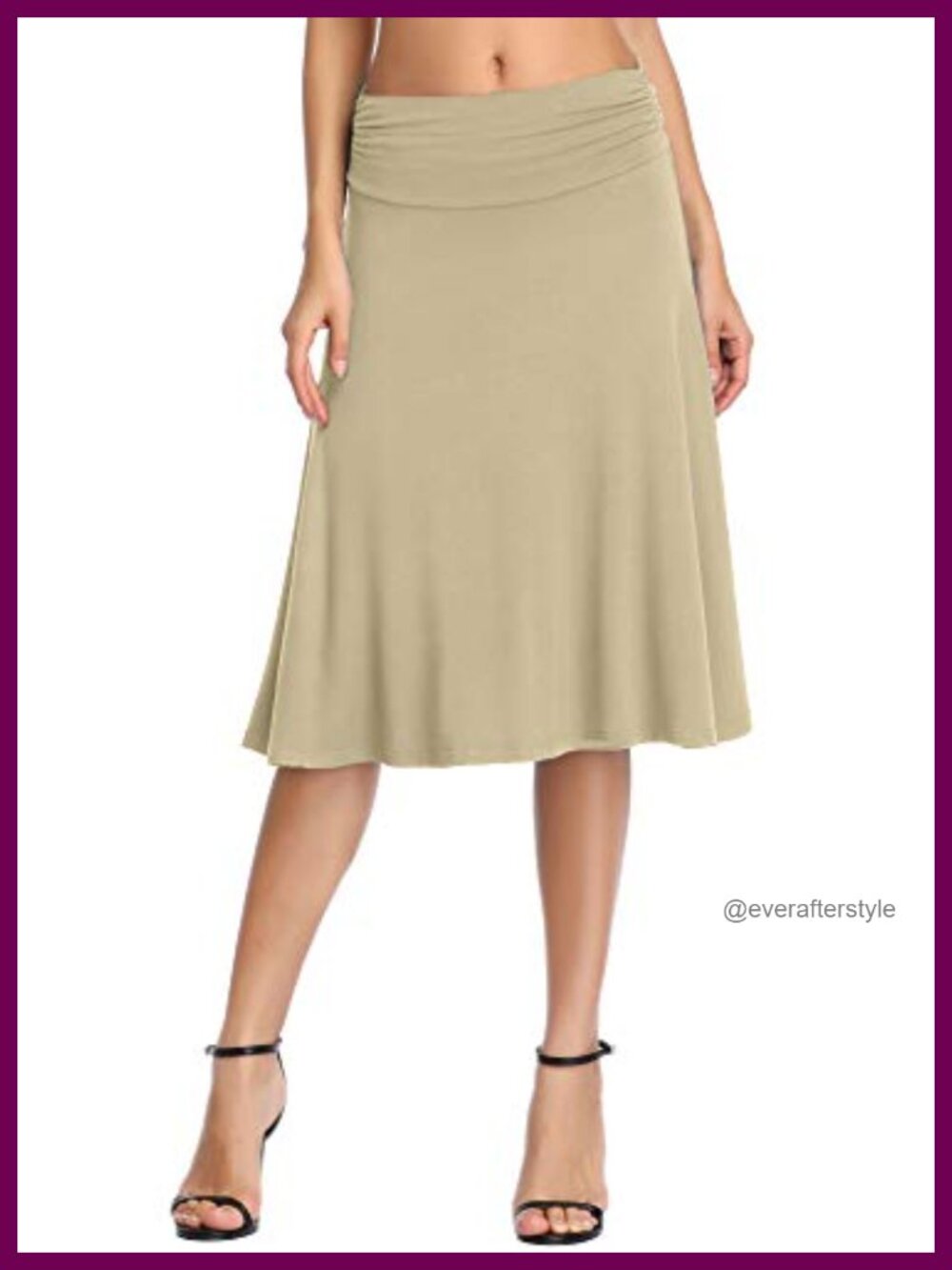Urban CoCo Ruched High Waist A-Line Midi Skirt Stretchy Flared